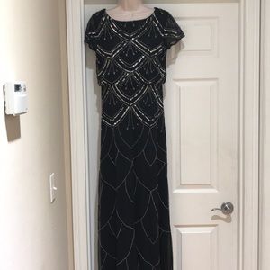 Adrianna Papell Black Blouson Beaded Dress Size 6